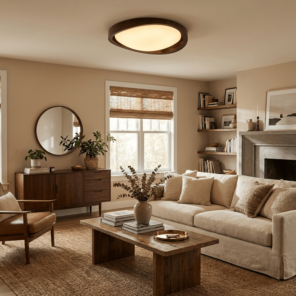 Walnut Halo Flush Light