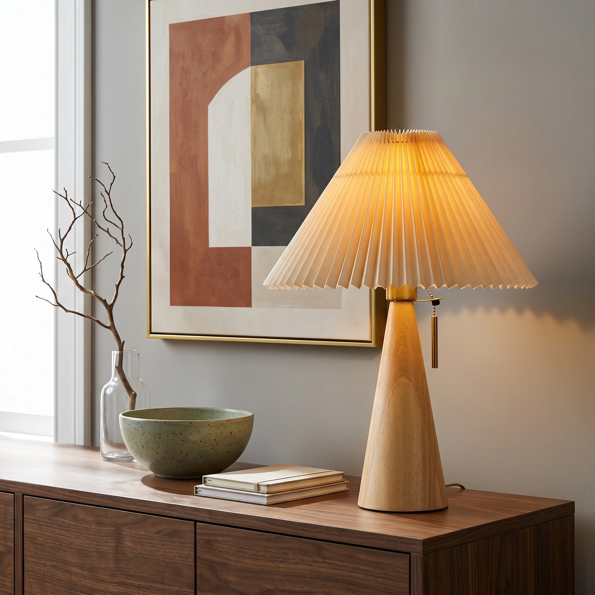 Pleated Wood Table Lamp