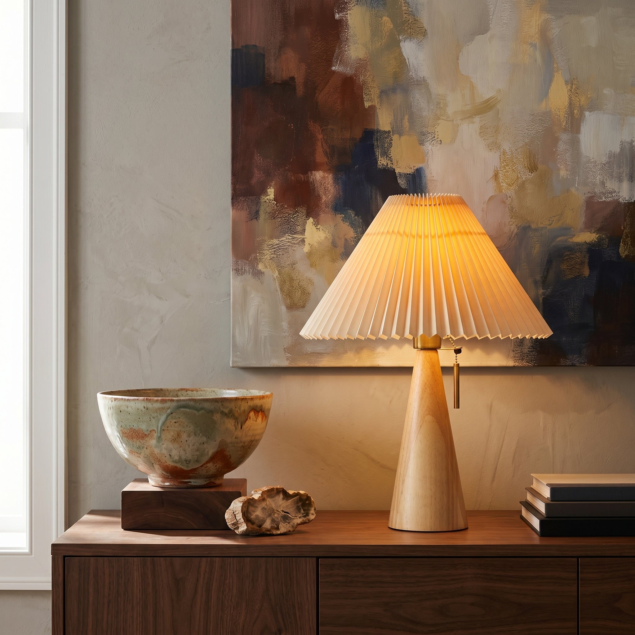 Pleated Wood Table Lamp