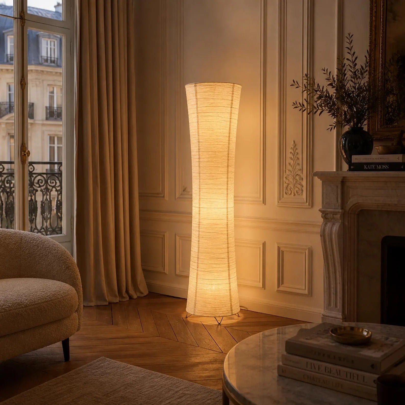 Ribbed Ivory Floor Lamp