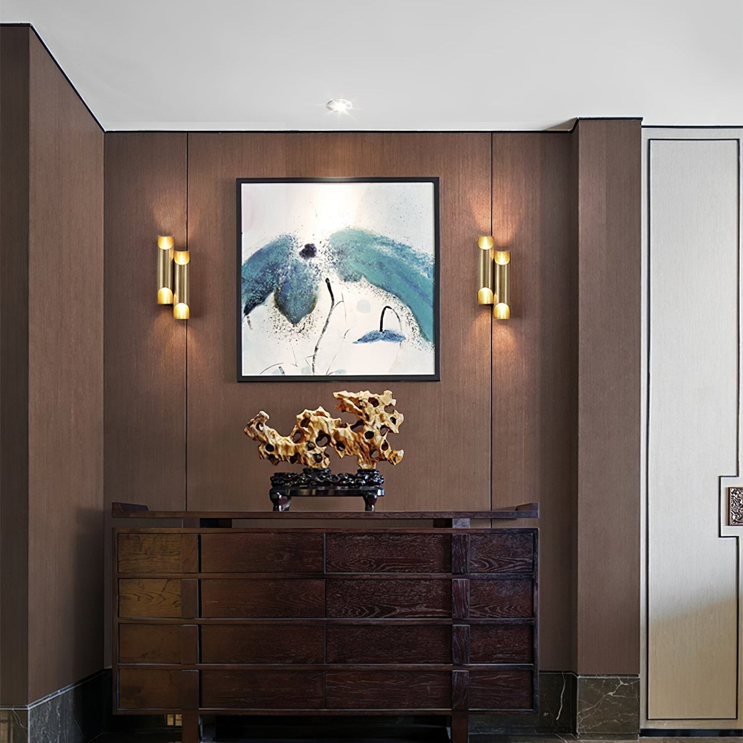 Dual Cylinder Brass Sconce