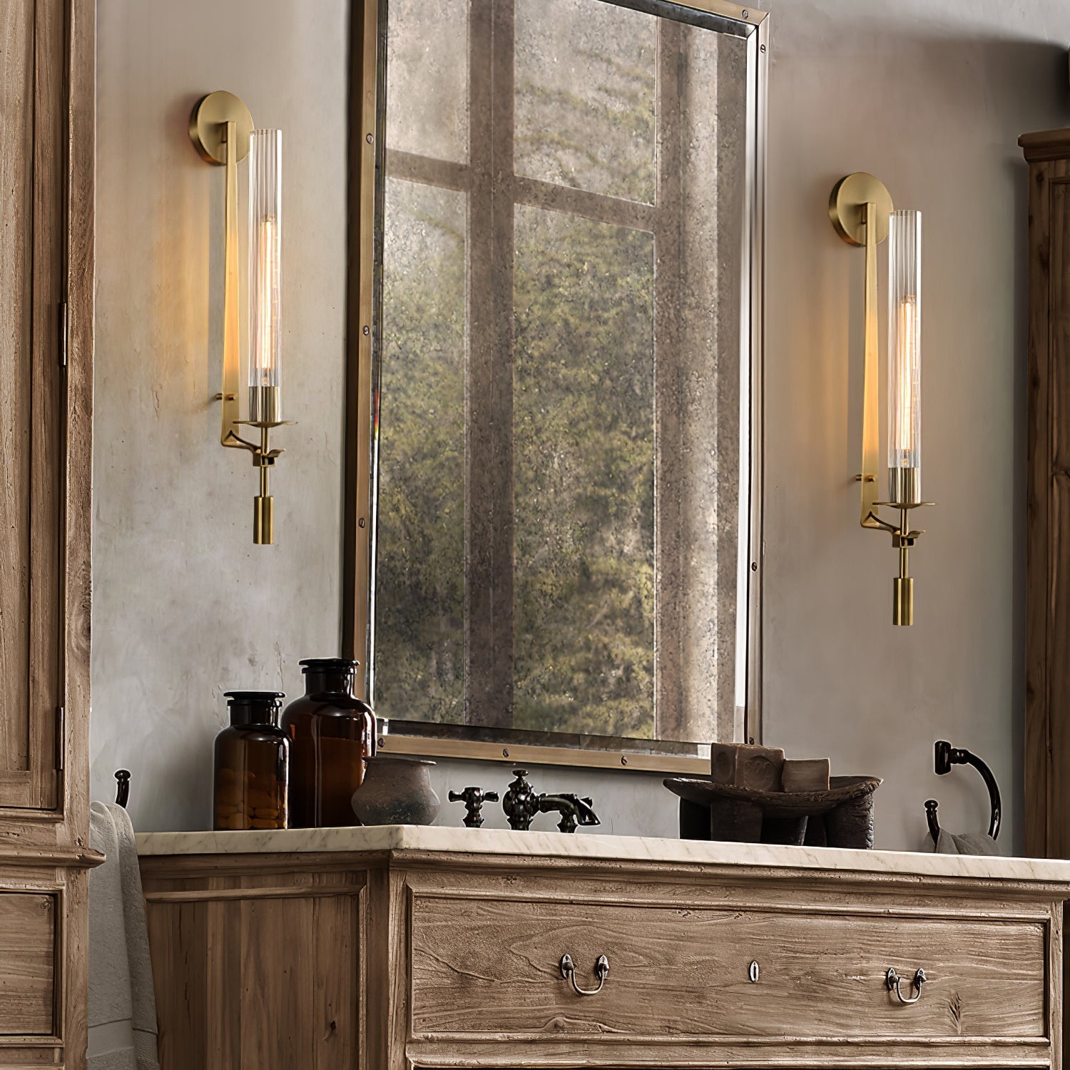 Fluted Glass Brass Sconce