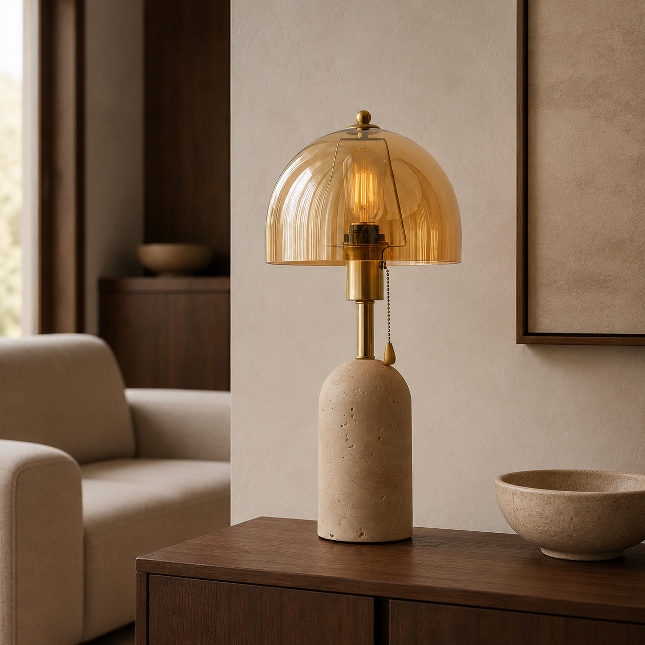 Travertine Dome Table Lamp