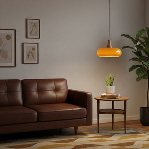 Curved Glass Wood Pendant
