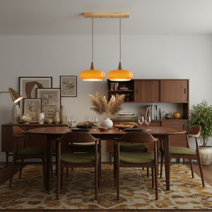 Curved Glass Wood Pendant