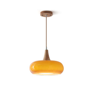 Curved Glass Wood Pendant