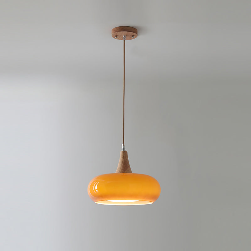 Curved Glass Wood Pendant