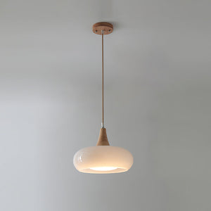 Curved Glass Wood Pendant