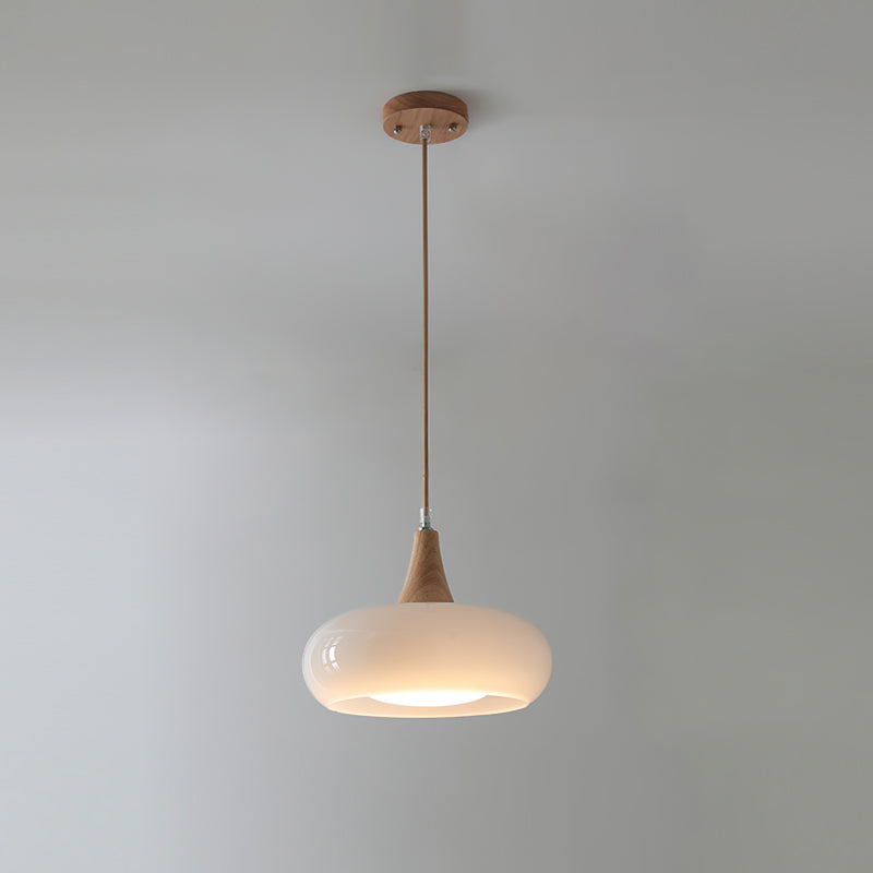 Curved Glass Wood Pendant