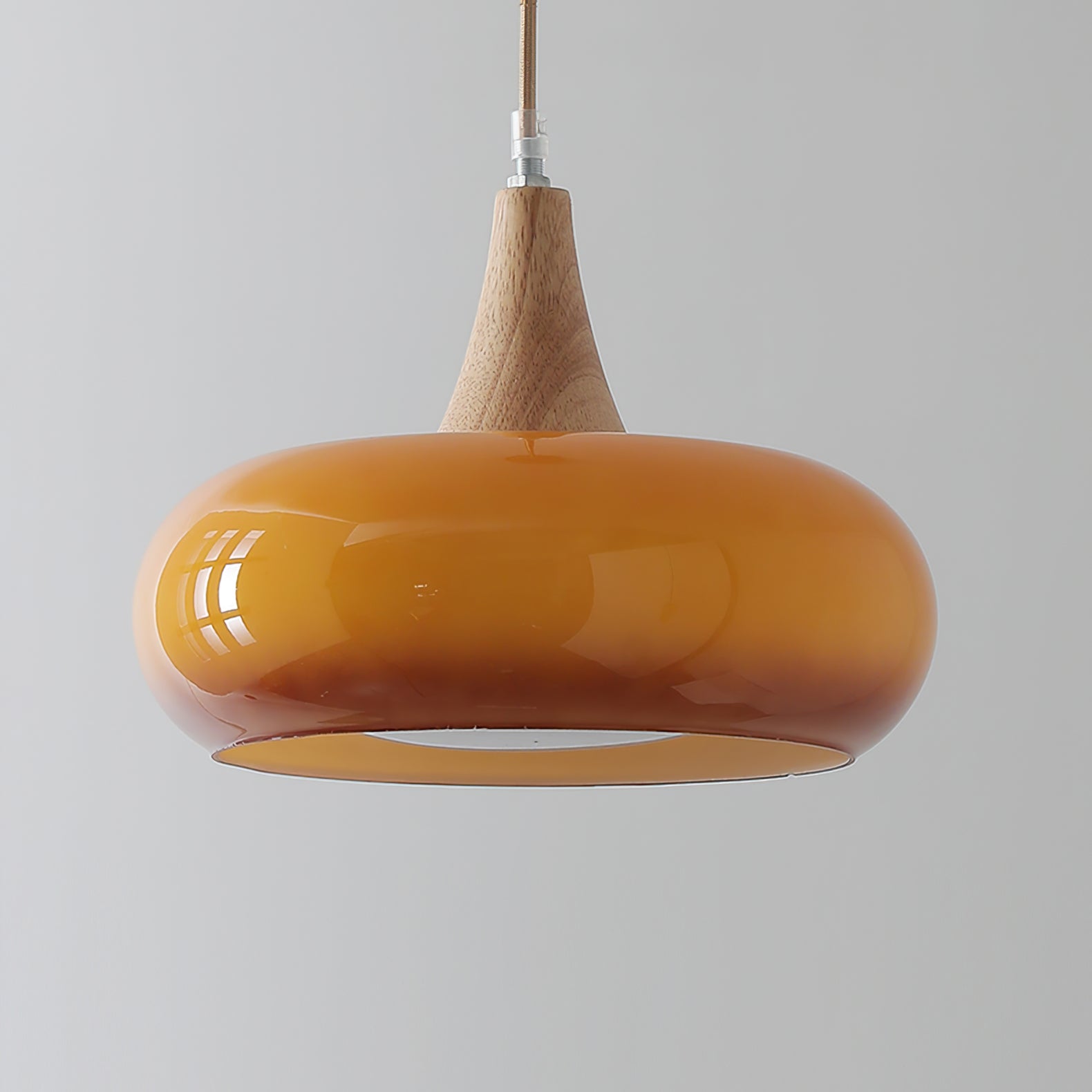 Curved Glass Wood Pendant
