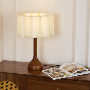 Pleated Walnut Table Lamp