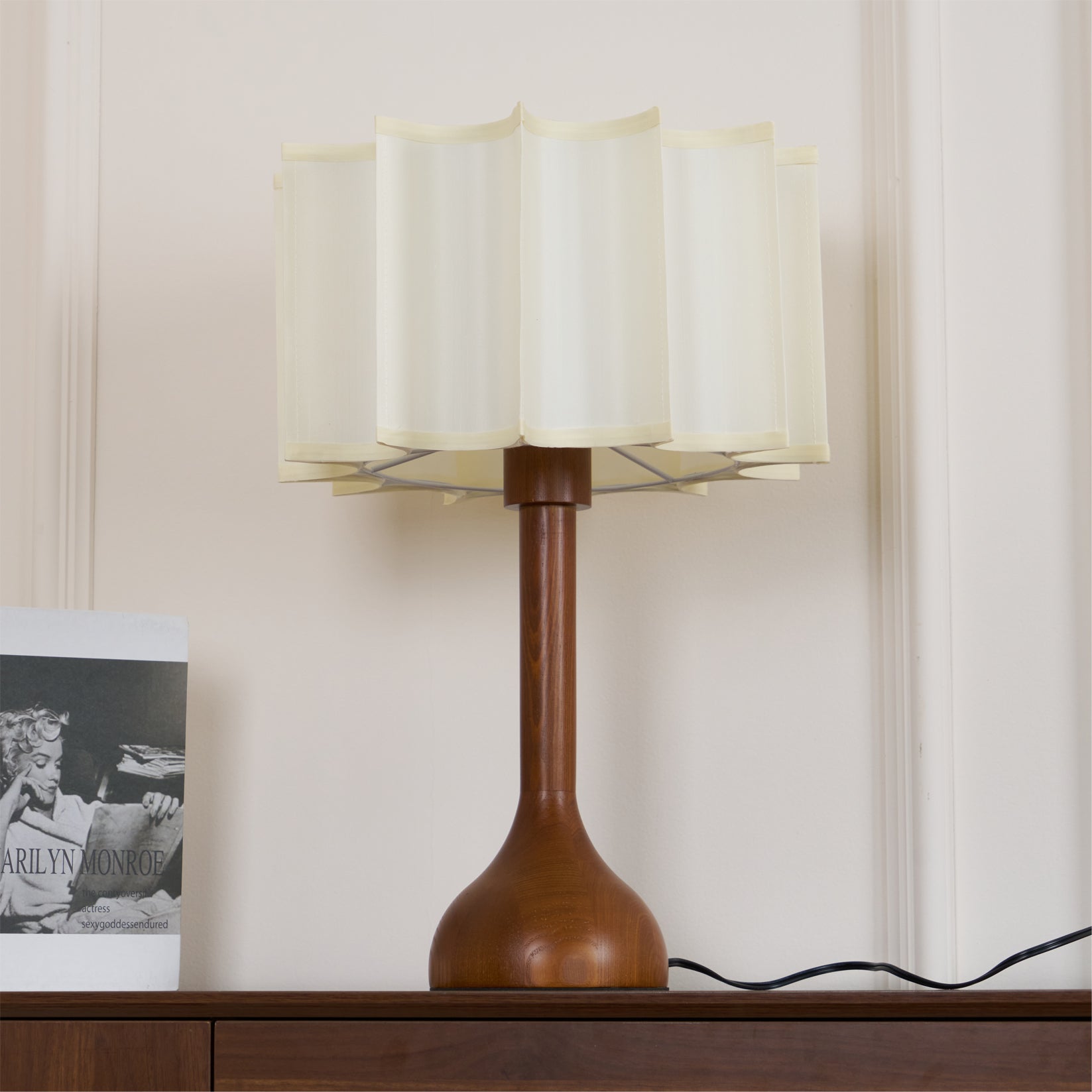 Pleated Walnut Table Lamp