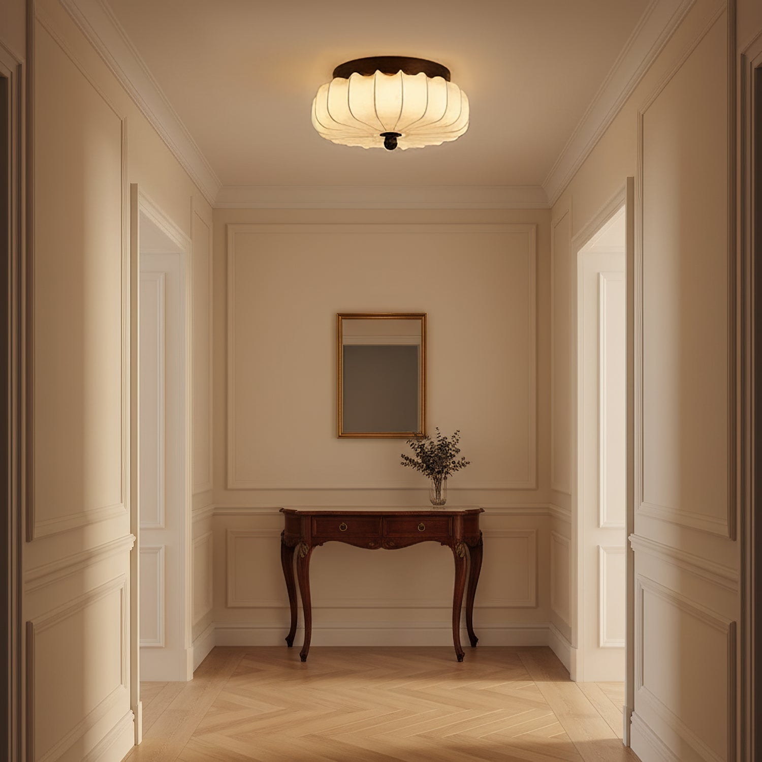 Pleated Fabric Flush Light
