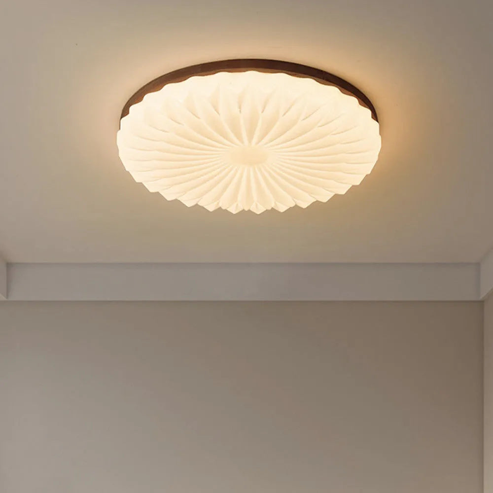 Wooden Pleated Flush Light