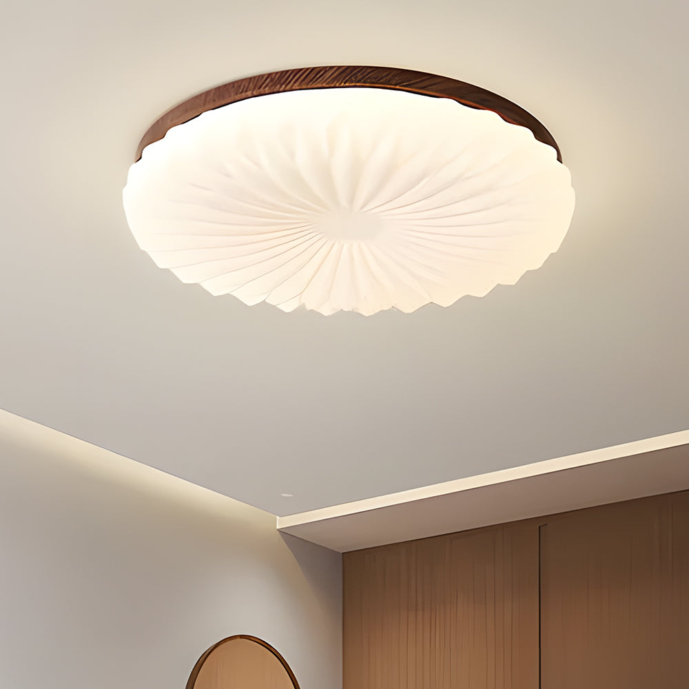 Wooden Pleated Flush Light