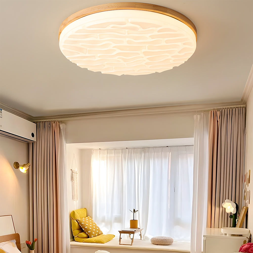 Wooden Pleated Flush Light