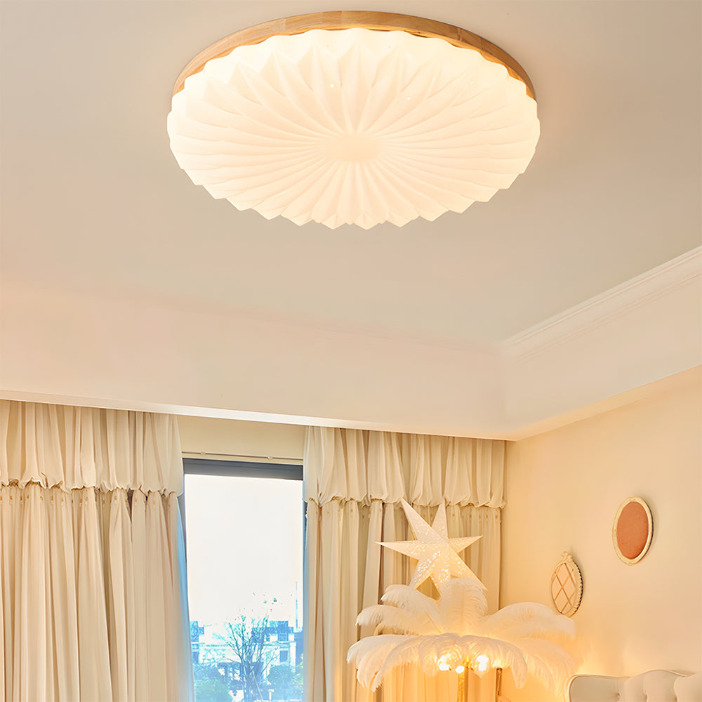Wooden Pleated Flush Light