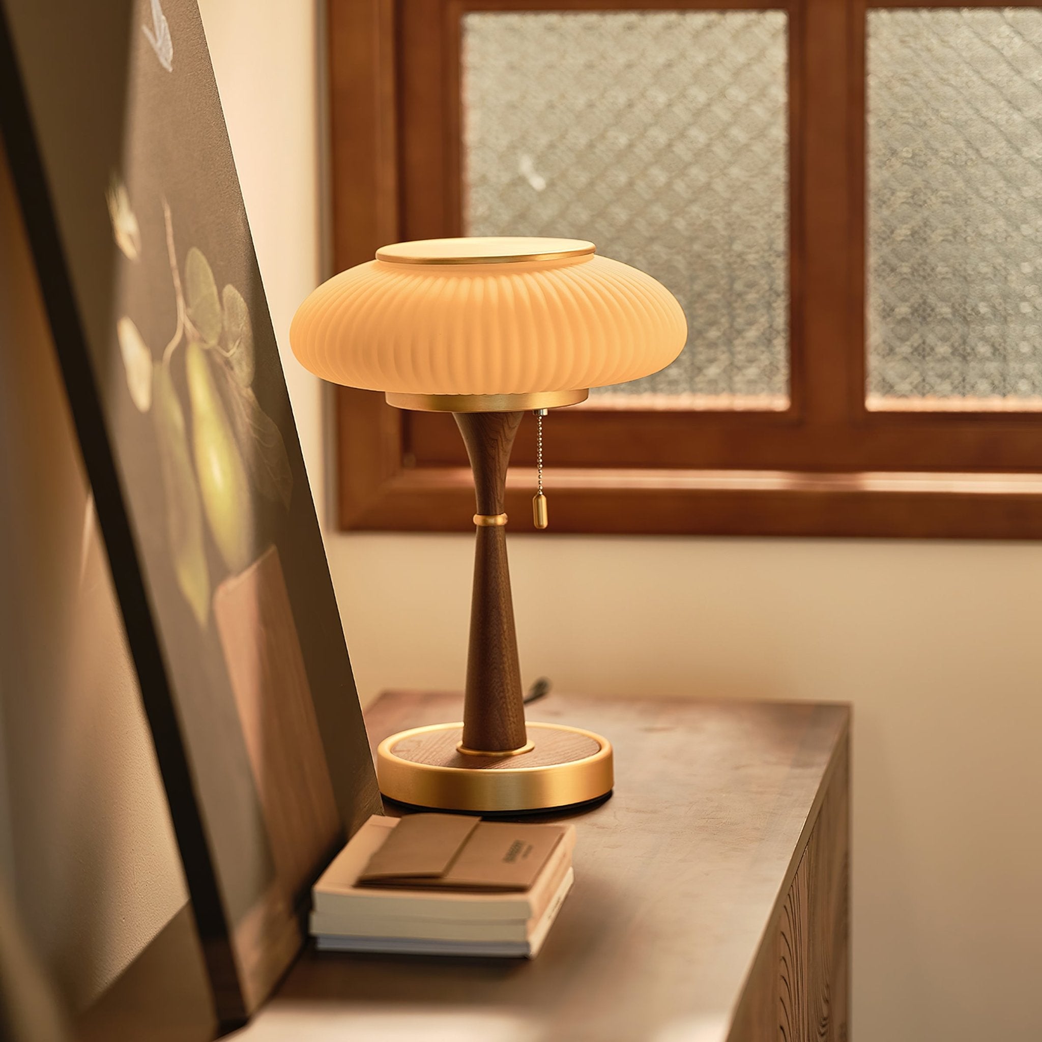 Ribbed Amber Glass Lamp