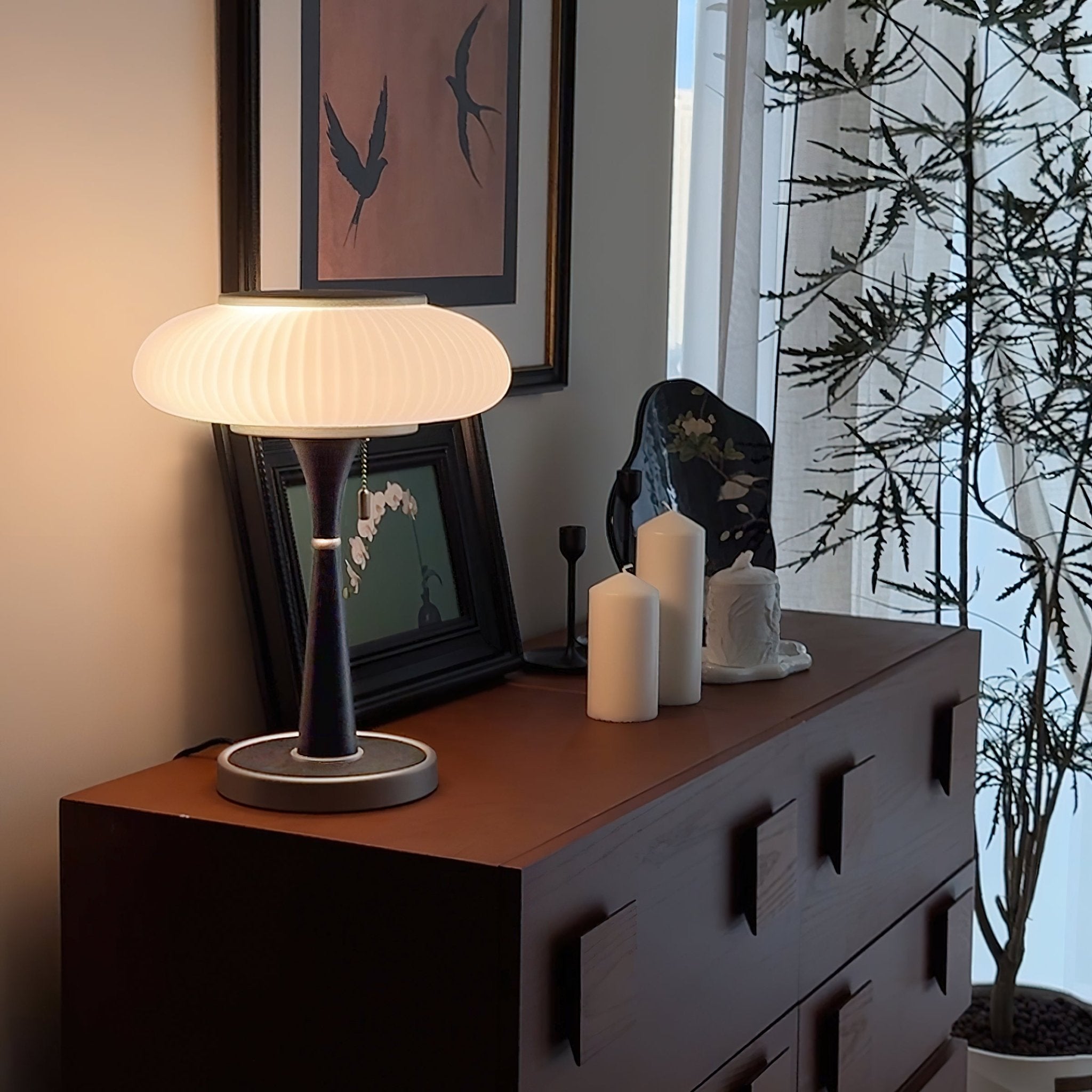 Ribbed Amber Glass Lamp