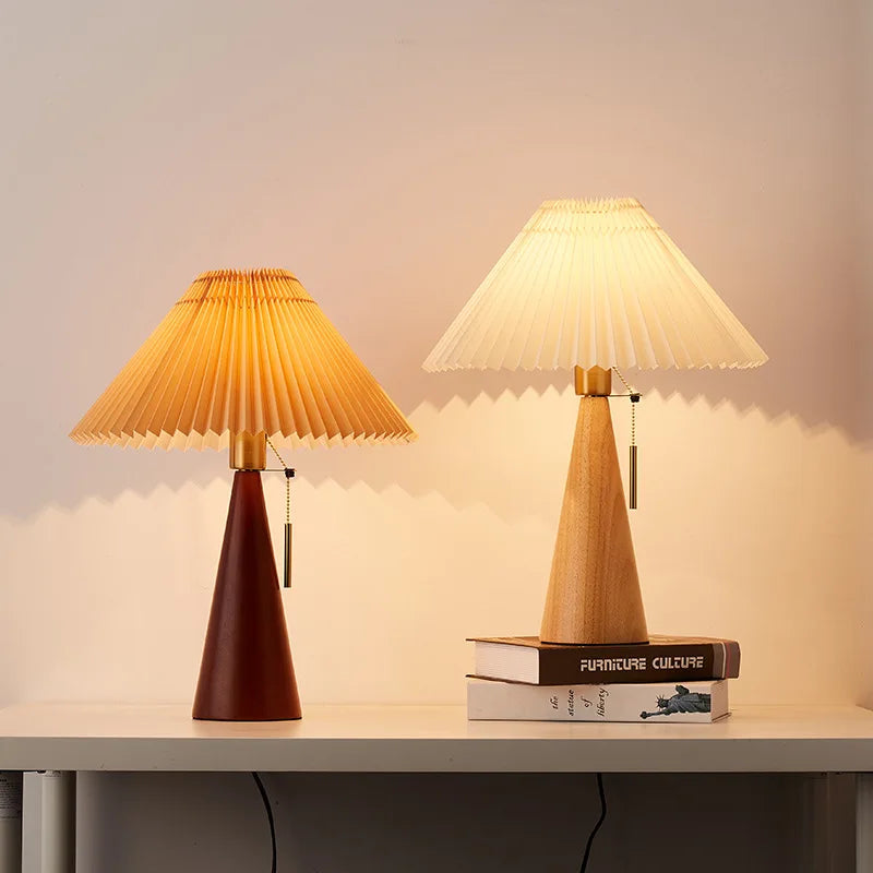 Pleated Wood Table Lamp