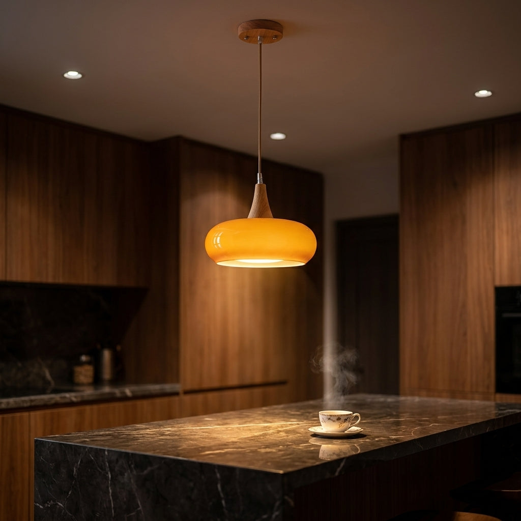 Curved Glass Wood Pendant - Main Product Image