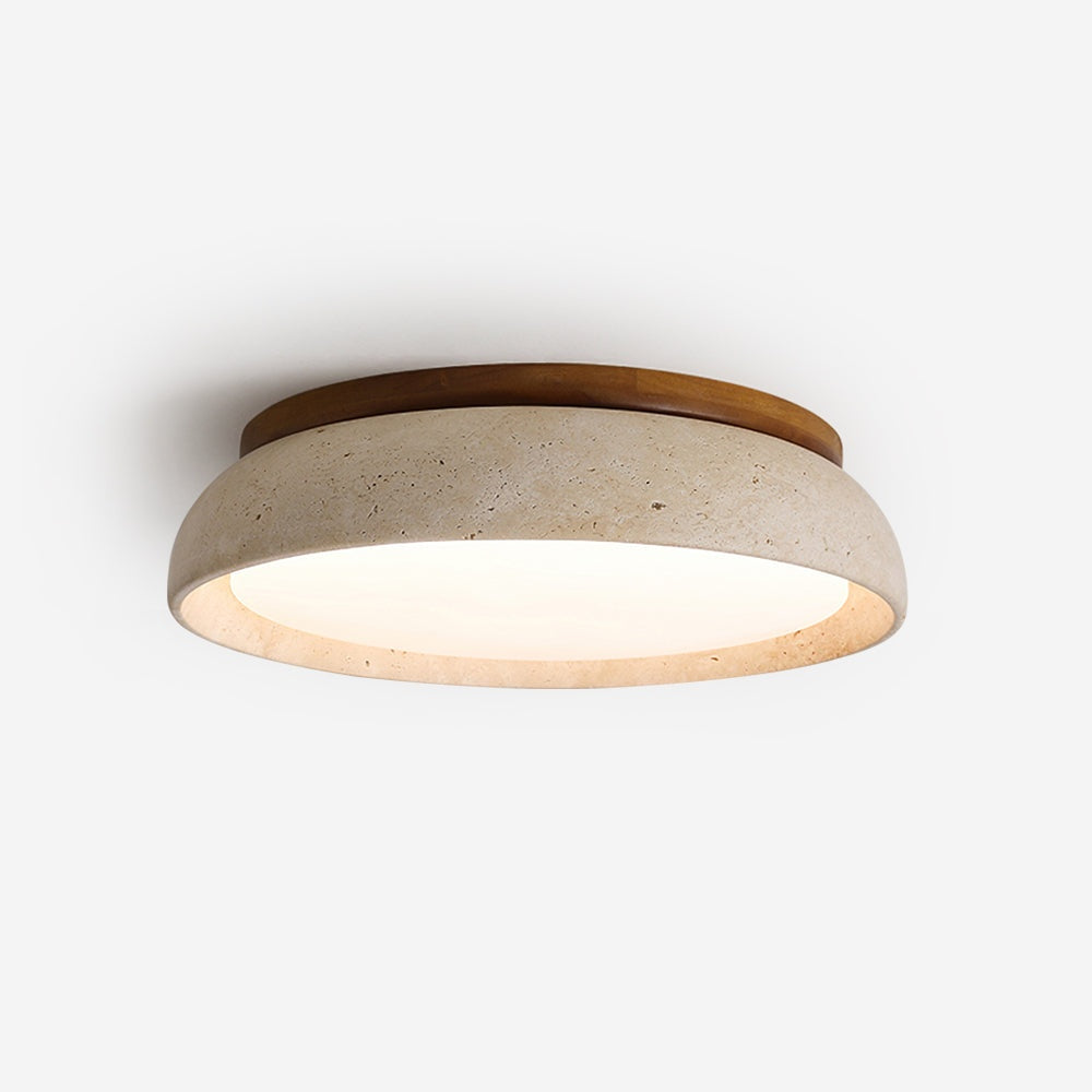 Natural Travertine Ceiling Light with Warm Wood Accent