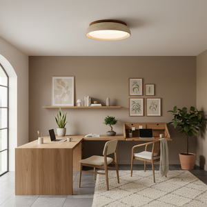 Natural Travertine Ceiling Light with Warm Wood Accent