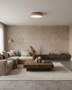 Natural Travertine Ceiling Light with Warm Wood Accent