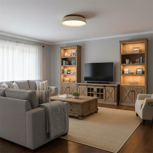 Natural Travertine Ceiling Light with Warm Wood Accent
