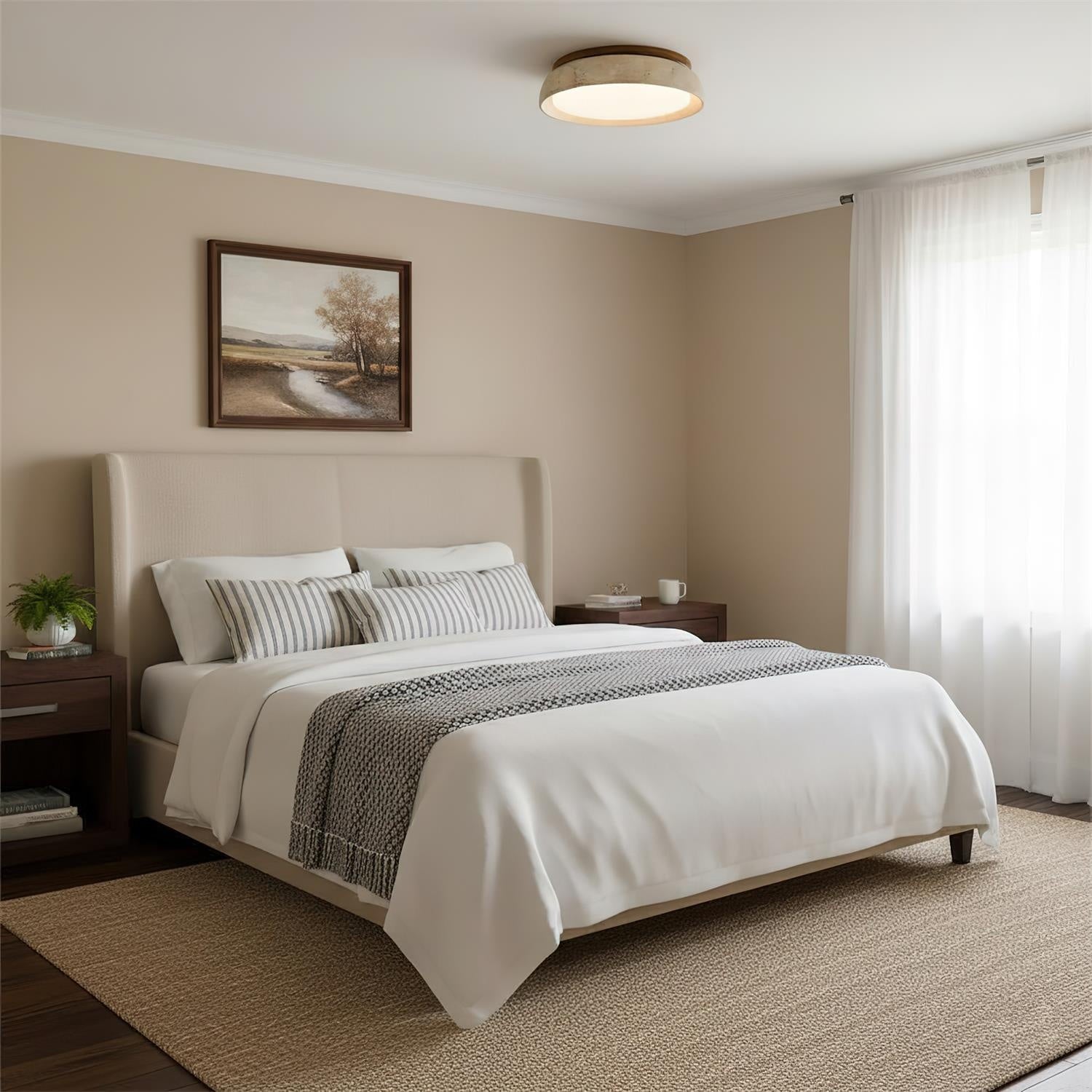Natural Travertine Ceiling Light with Warm Wood Accent