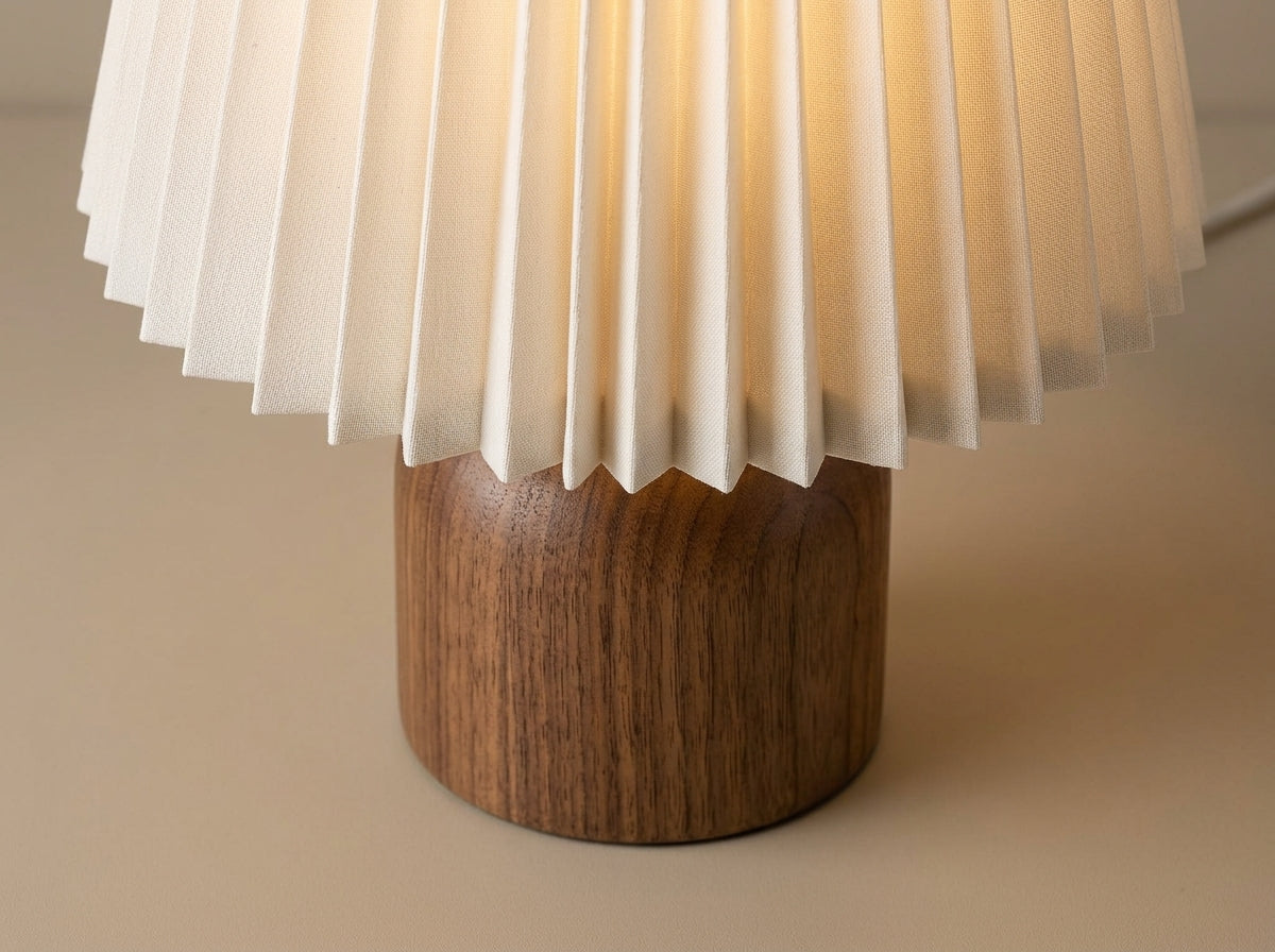 Pleated Wood Table Lamp - Crafted for Lasting Warmth