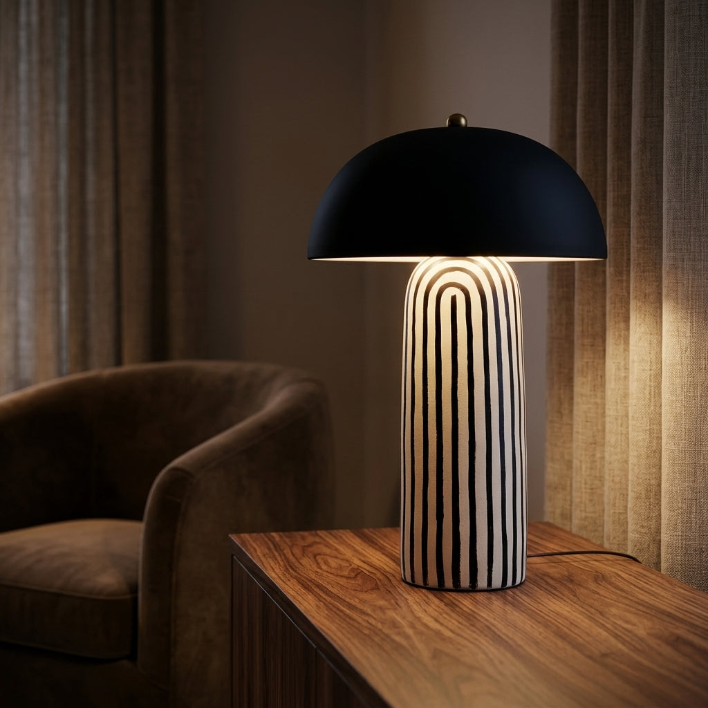 Striped Ceramic Table Lamp - Main Product Image