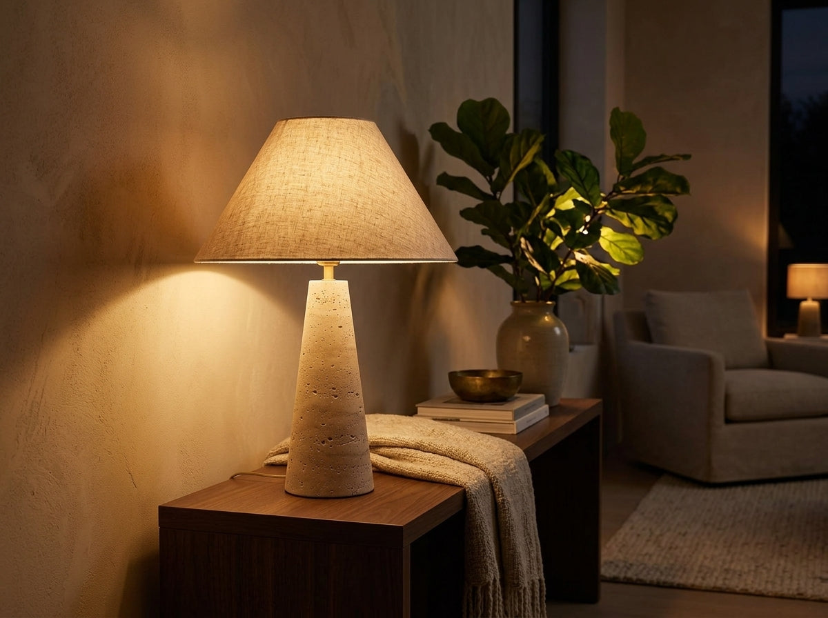 Travertine Cone Lamp - Sets the Mood Every Evening