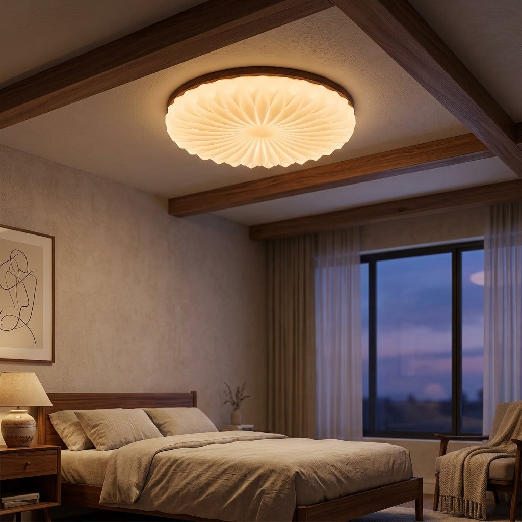 Wooden Pleated Flush Light - Main Product Image