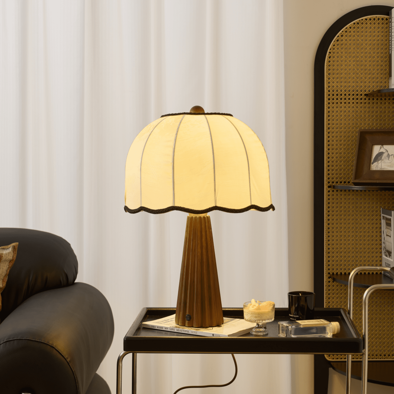 Pleated Walnut Lamp