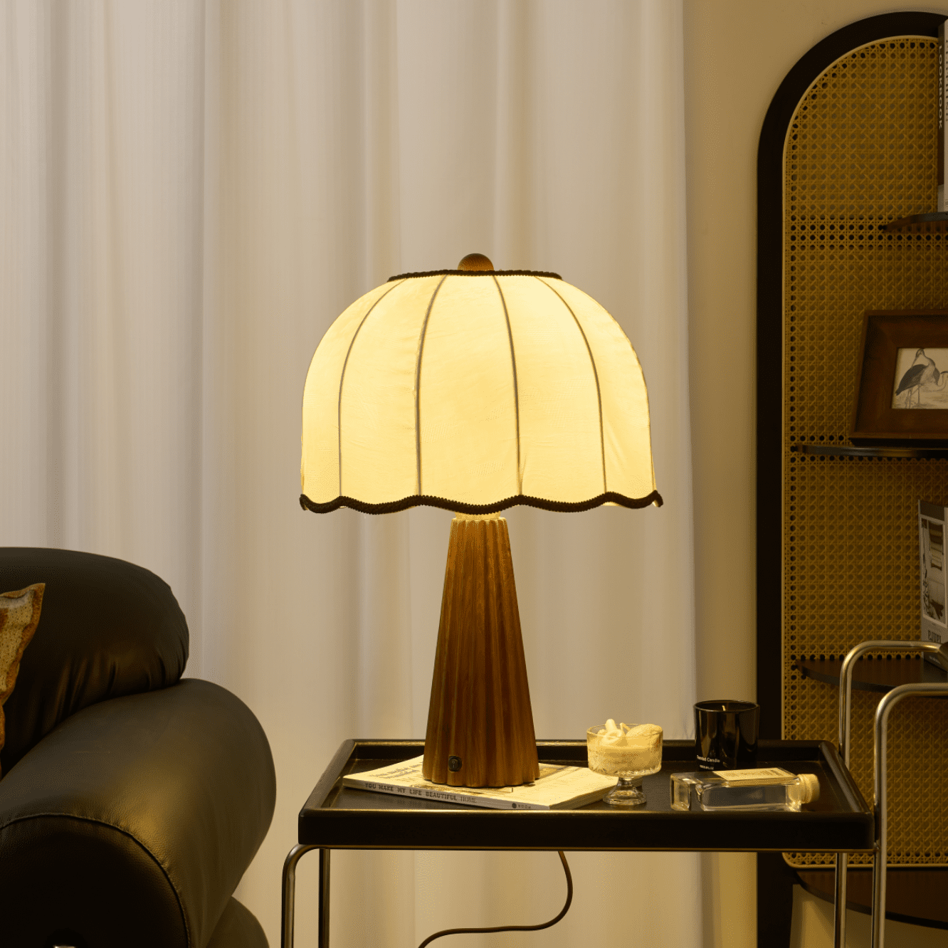 Pleated Walnut Lamp
