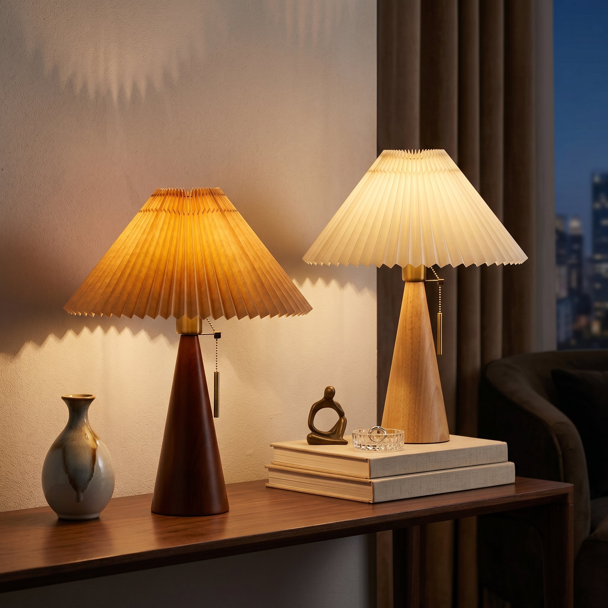 Pleated Wood Table Lamp