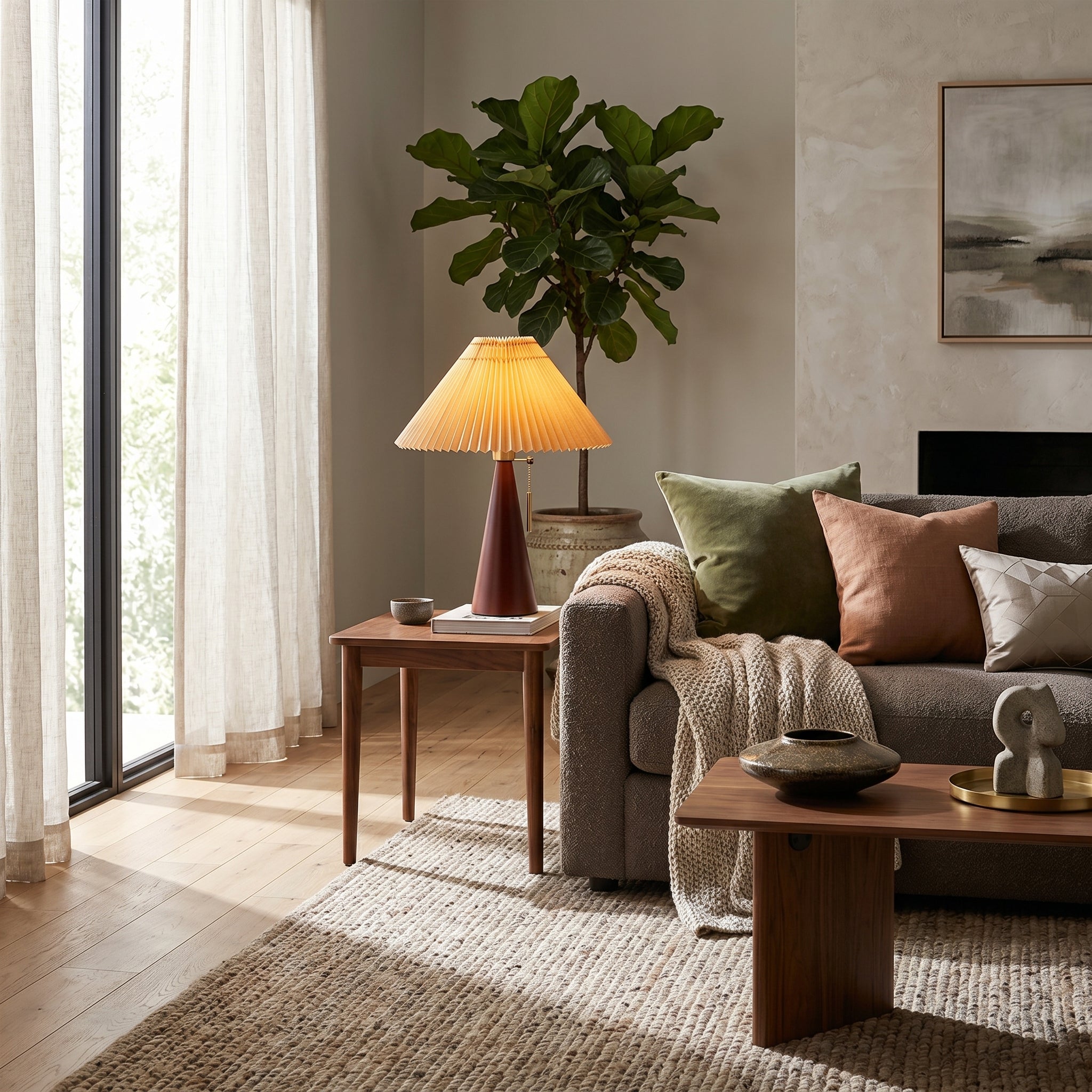 Pleated Wood Table Lamp