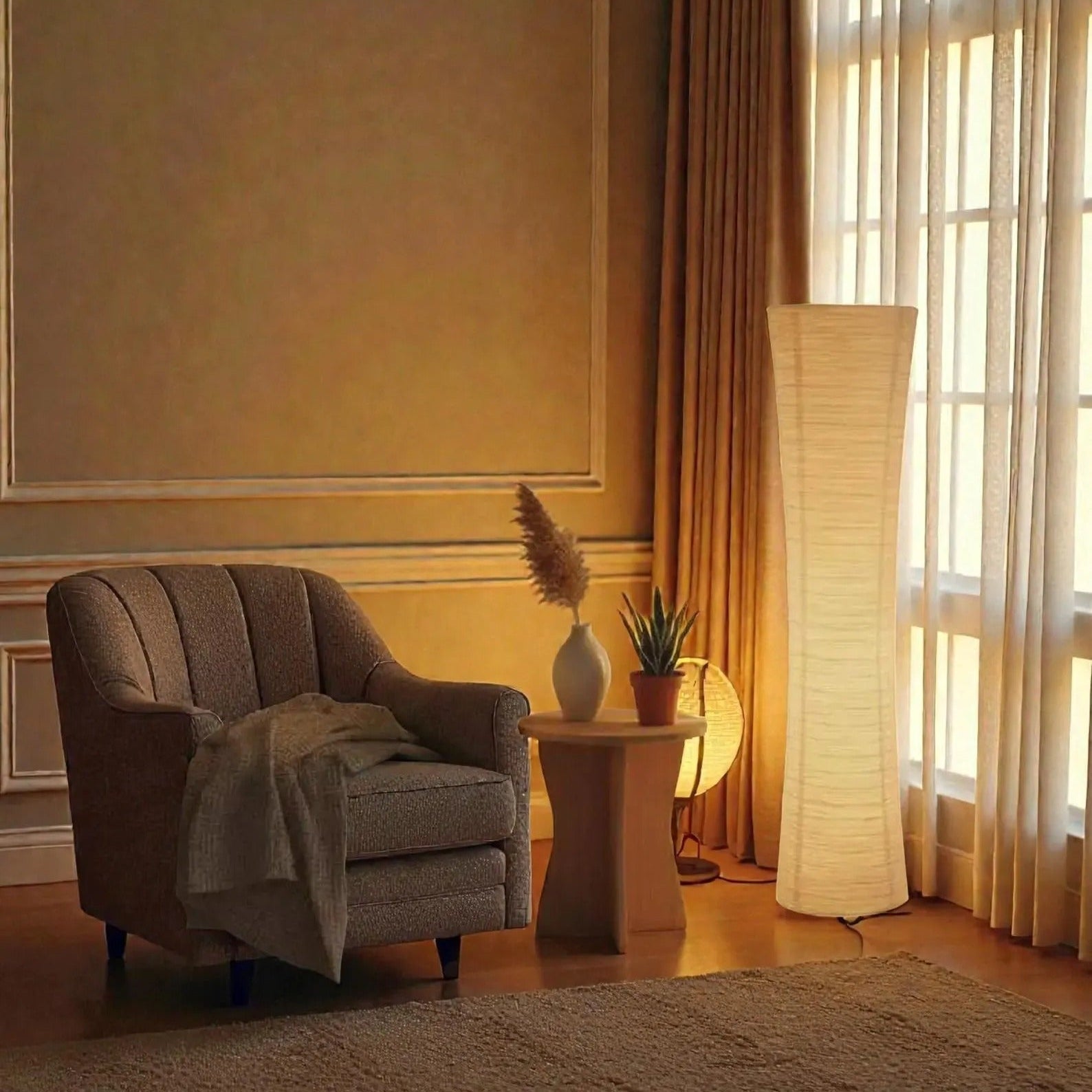Ribbed Ivory Floor Lamp