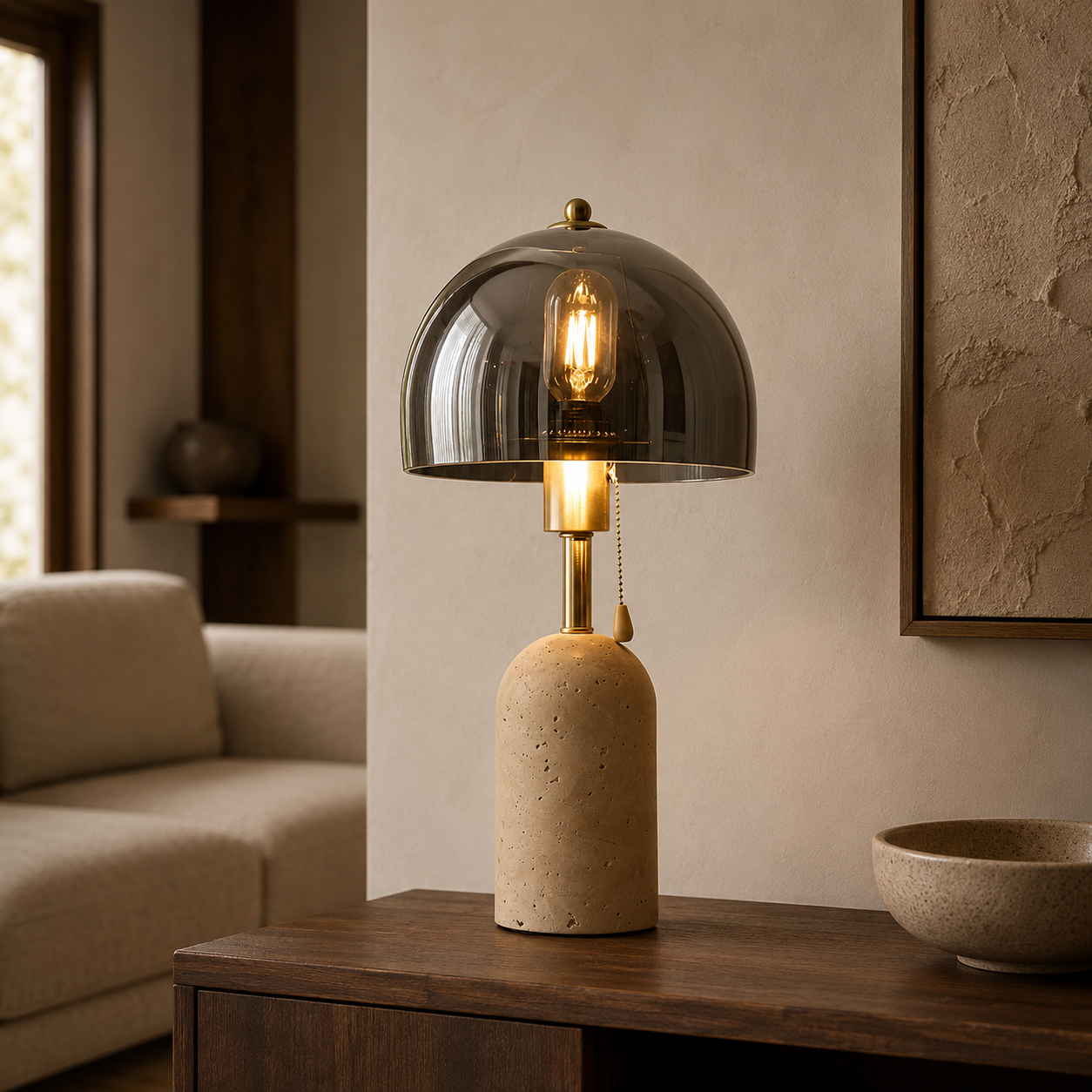 Travertine Dome Table Lamp