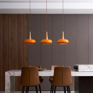 Curved Glass Wood Pendant