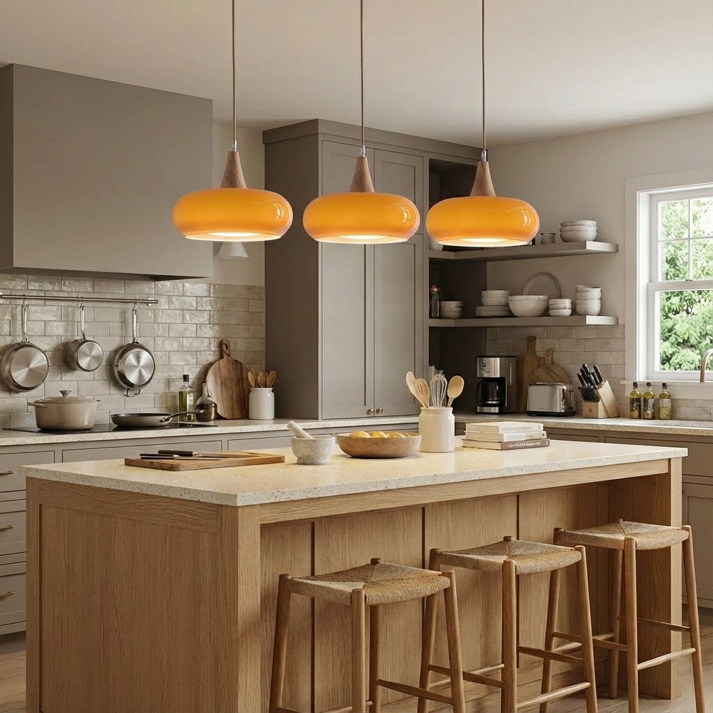 Curved Glass Wood Pendant