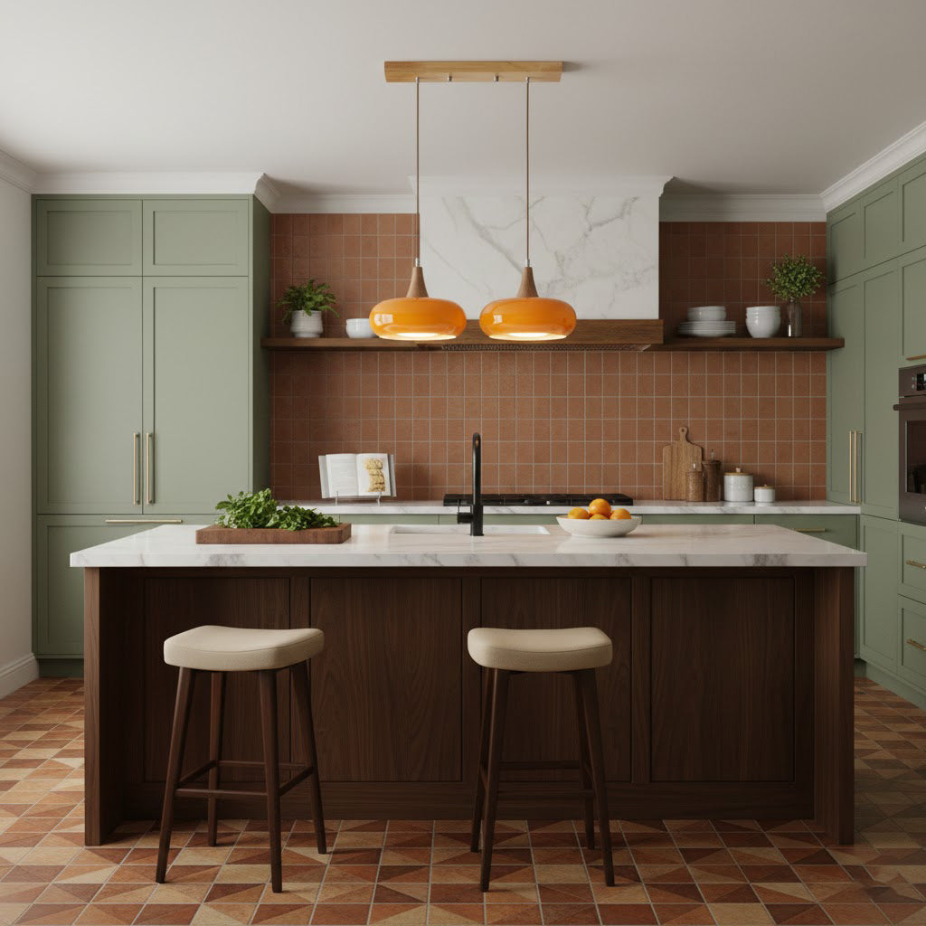 Curved Glass Wood Pendant