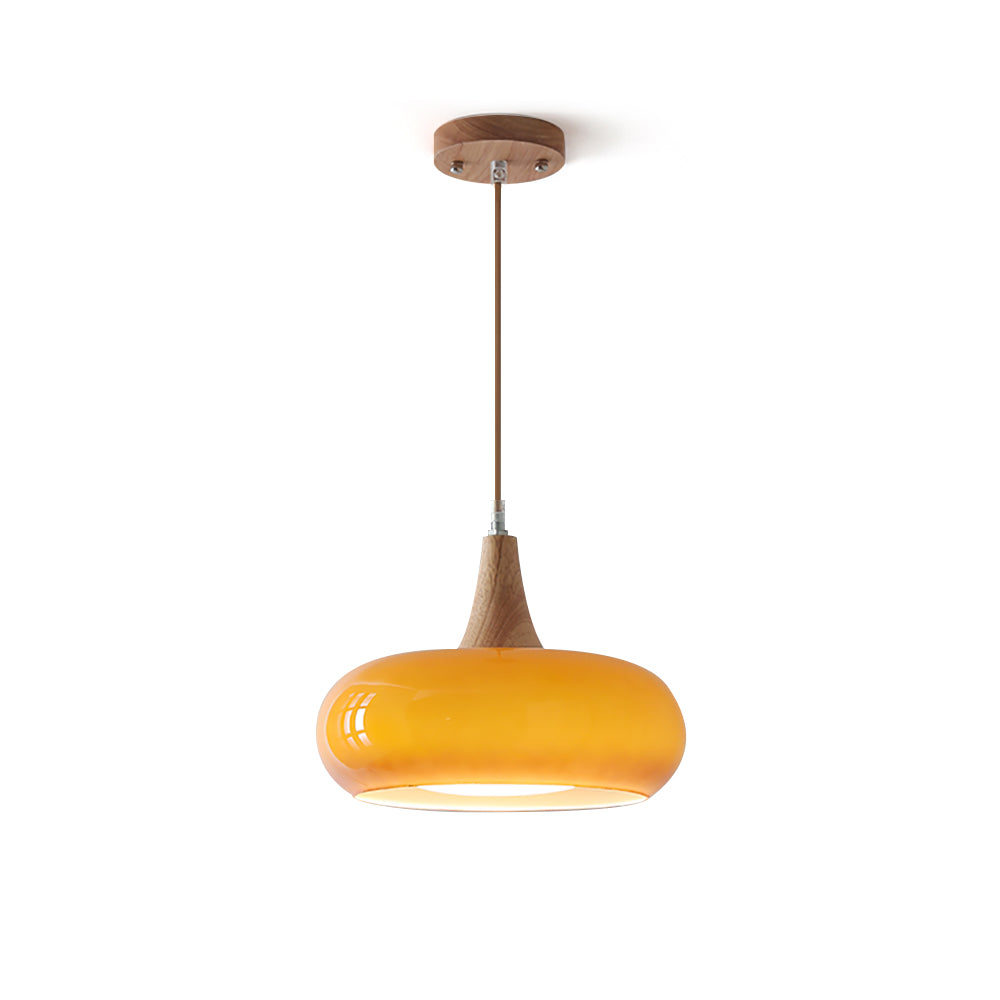 Curved Glass Wood Pendant
