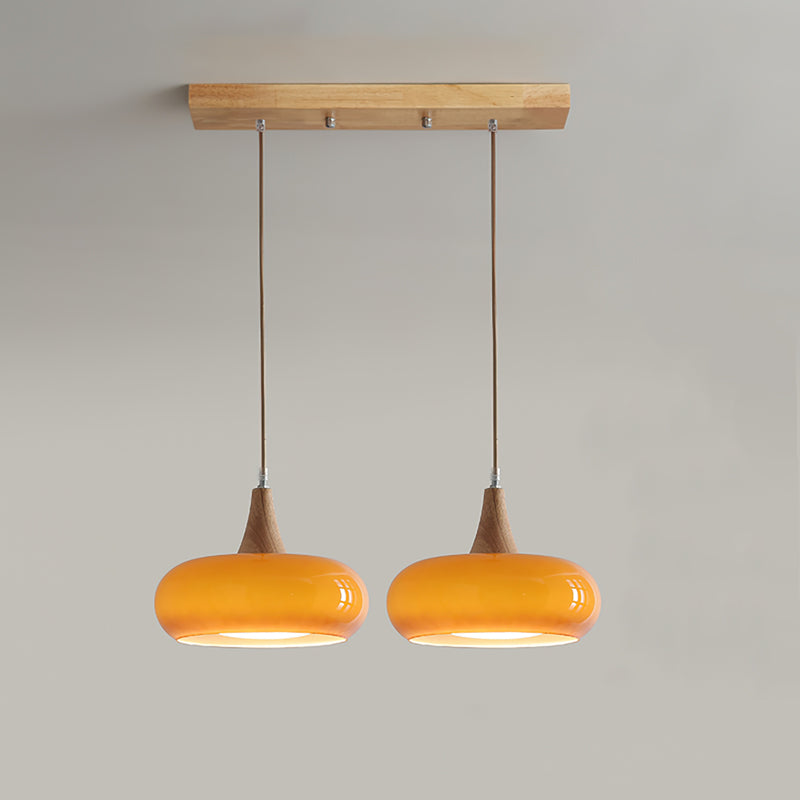 Curved Glass Wood Pendant