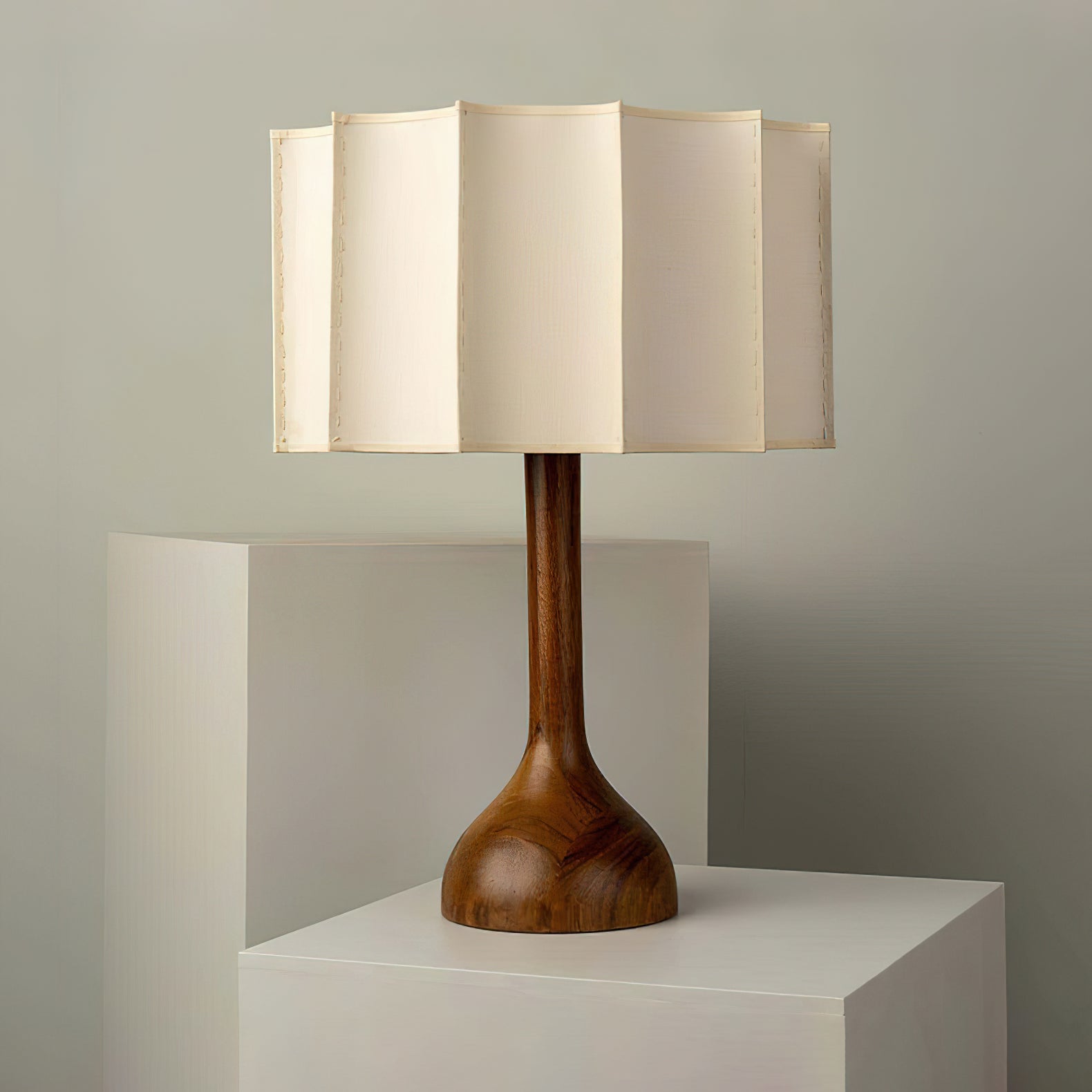 Pleated Walnut Table Lamp