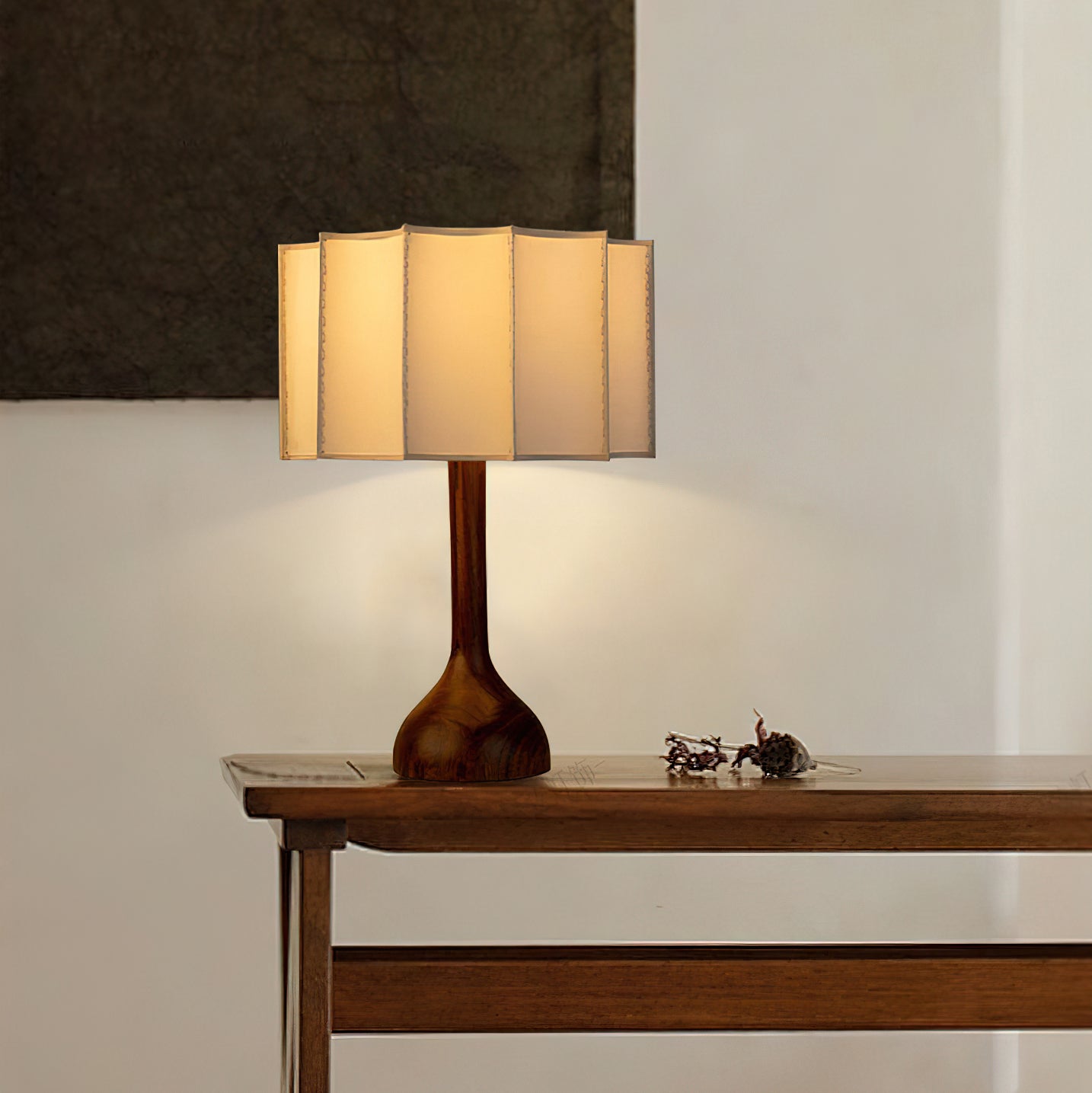 Pleated Walnut Table Lamp