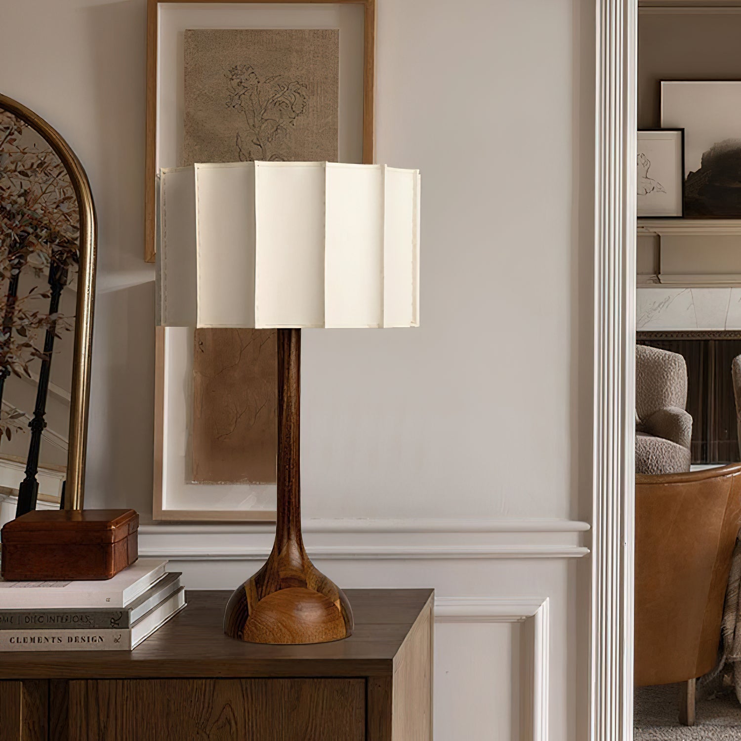 Pleated Walnut Table Lamp