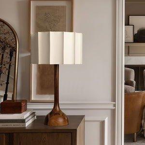 Pleated Walnut Table Lamp