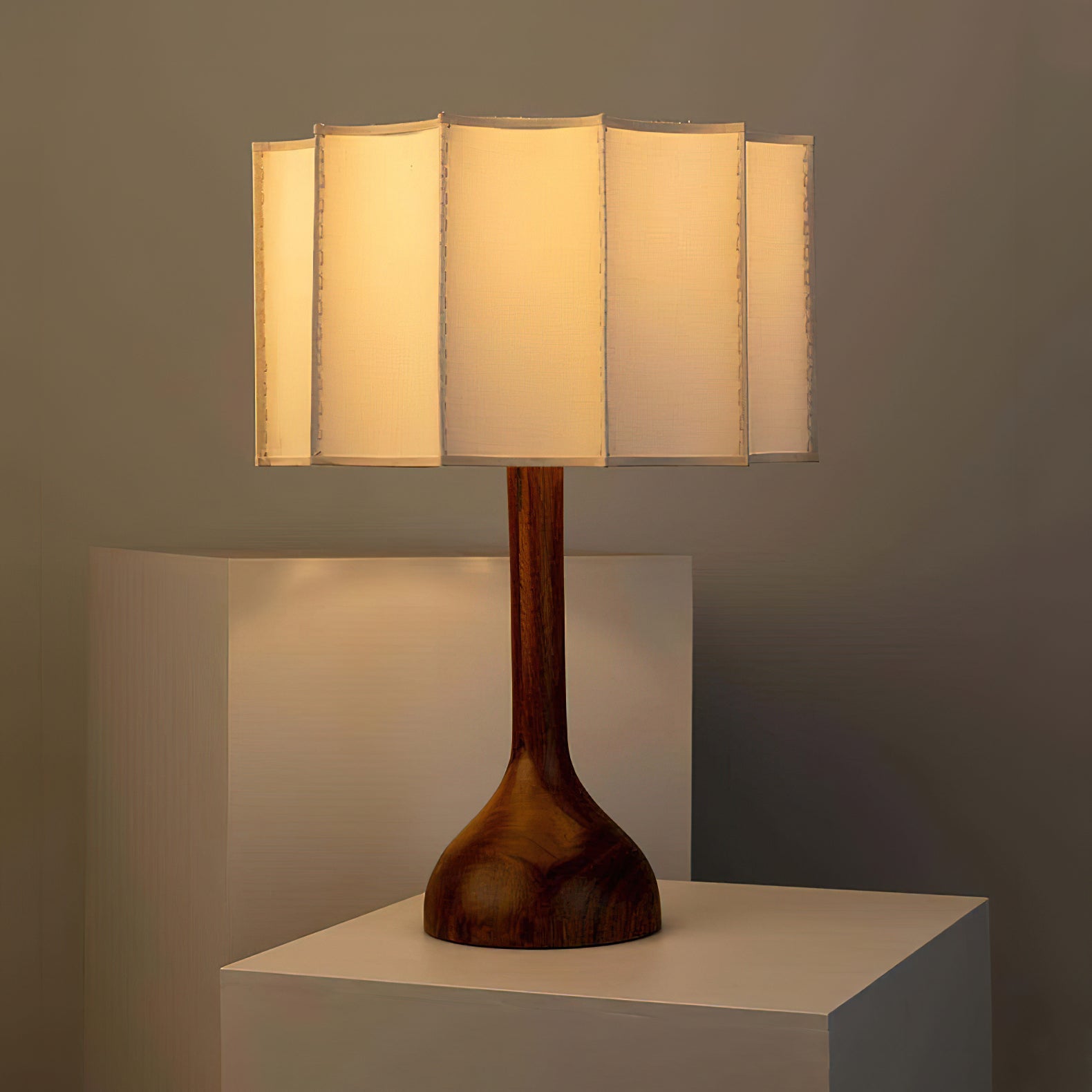 Pleated Walnut Table Lamp